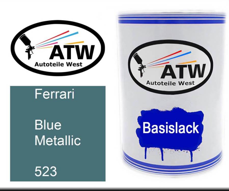 Ferrari, Blue Metallic, 523: 500ml Lackdose, von ATW Autoteile West.